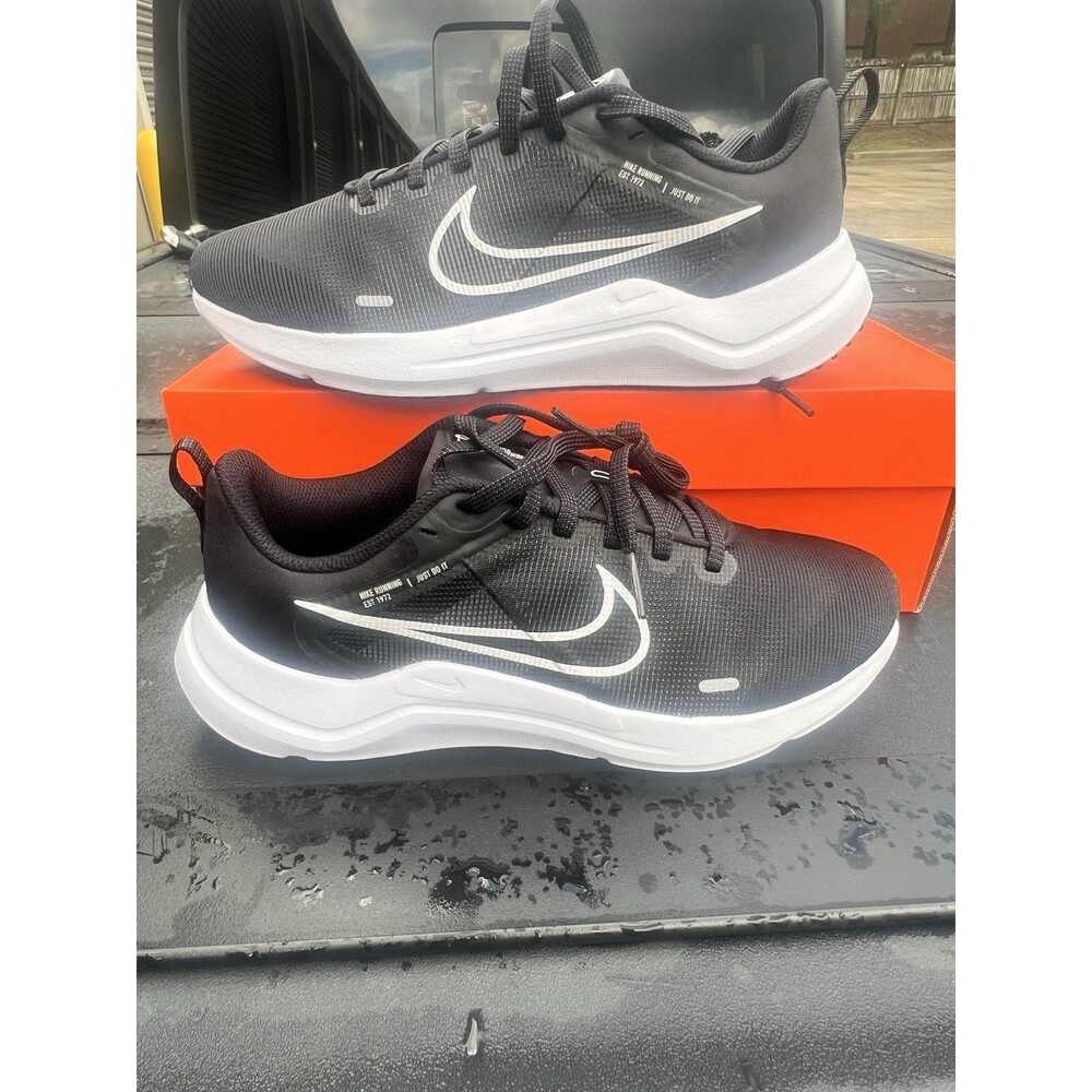Nike Downshifter 12 Black White Lace Up Running Shoes DD9294-001 Womens Size 8